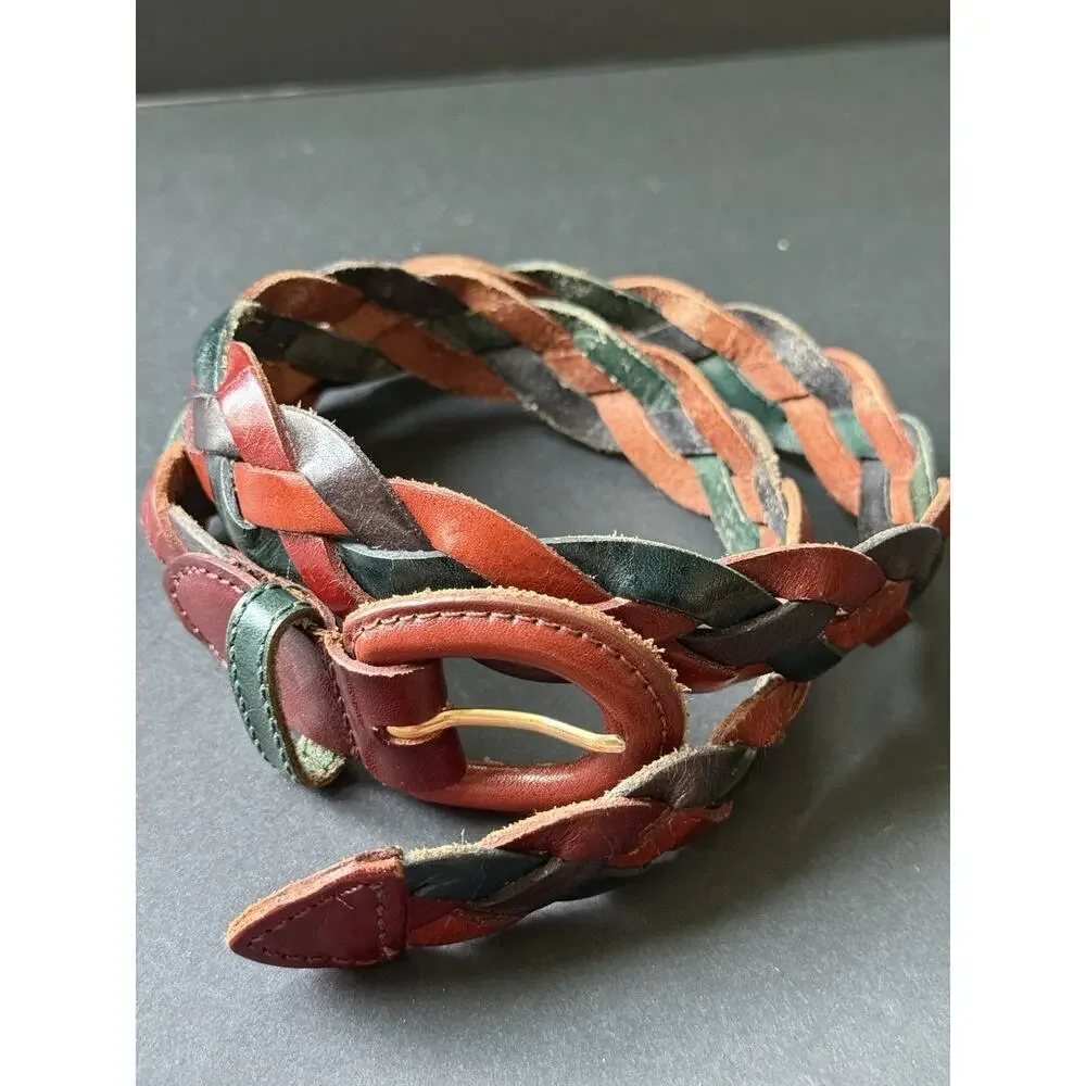The Limited Size M Woven Braided Genuine Leather Multicolor Boho Belt Vintage